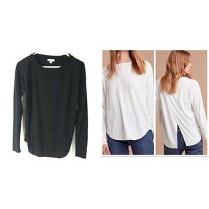 Wilfred Aritzia Womens S BLACK La Rivire Jacquard Open Back Long Sleeve Tee Top